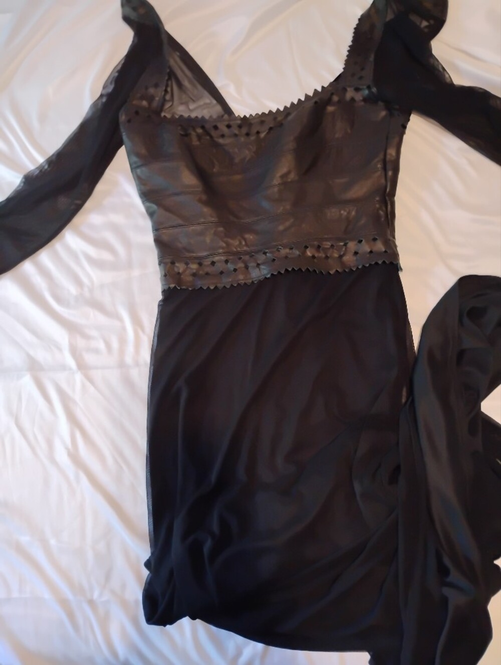 Black  Leather & Chiffon Dress